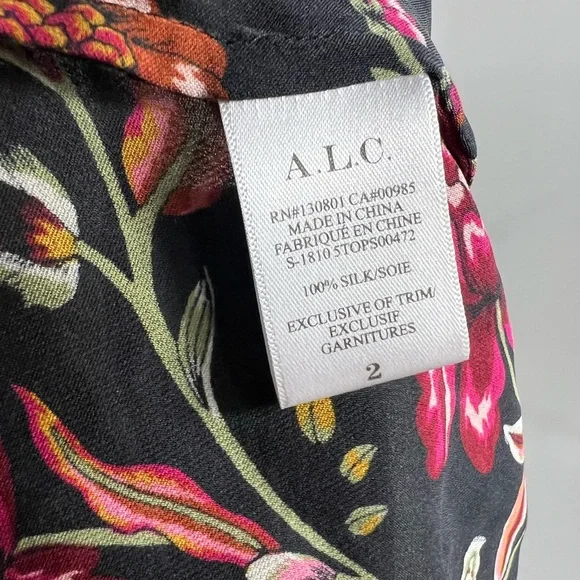 ALC Silk Red Black Tie Neck Flowy Blouse - Picture 6 of 7